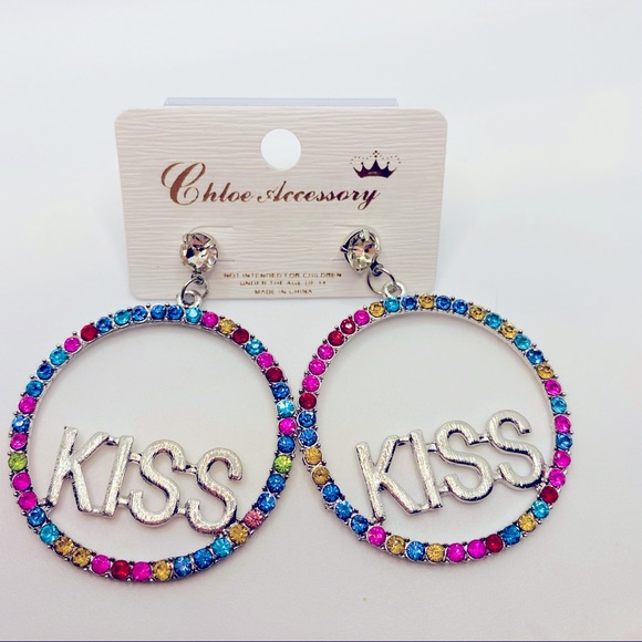 NWT Earrings Crystal multi Kiss set in Silvertone. - Picture 5 of 9